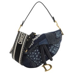 Christian Dior Peace and Love Saddle Bag Patchwork Denim Medium