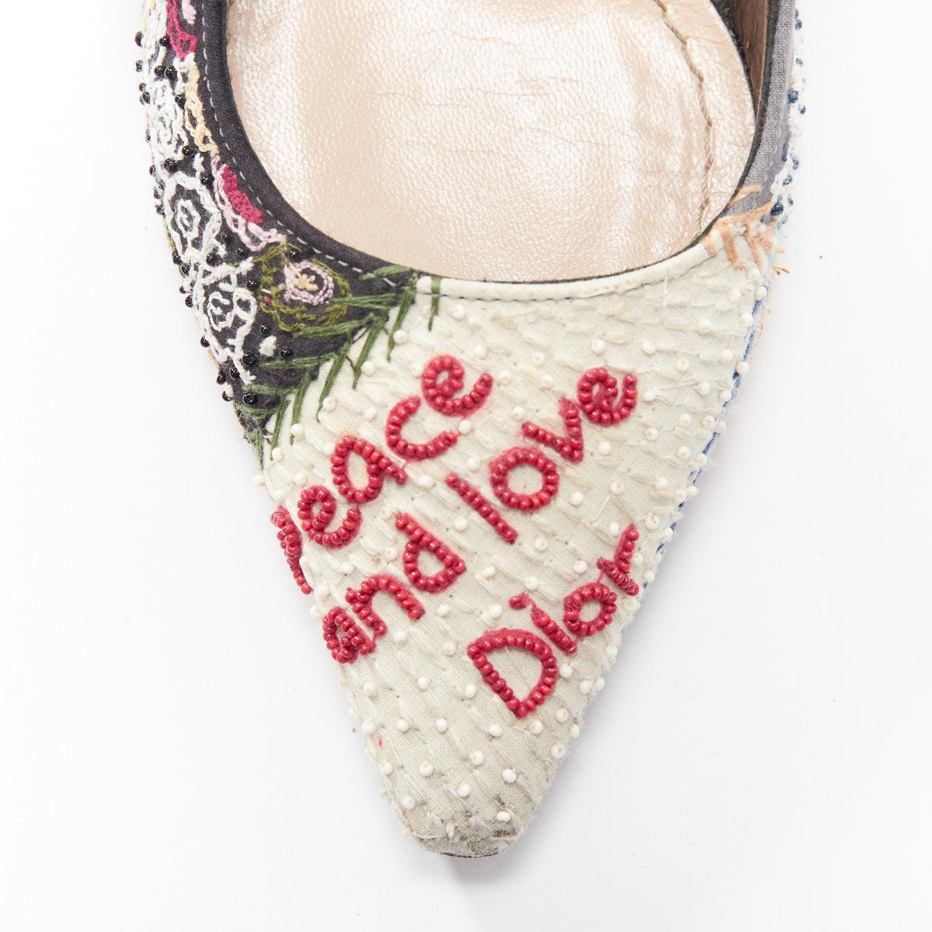 CHRISTIAN DIOR Peace Love bead embroidery bow sling back comma heel pump EU36 2