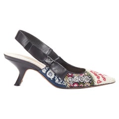 CHRISTIAN DIOR Peace Love bead embroidery bow sling back comma heel pump EU36