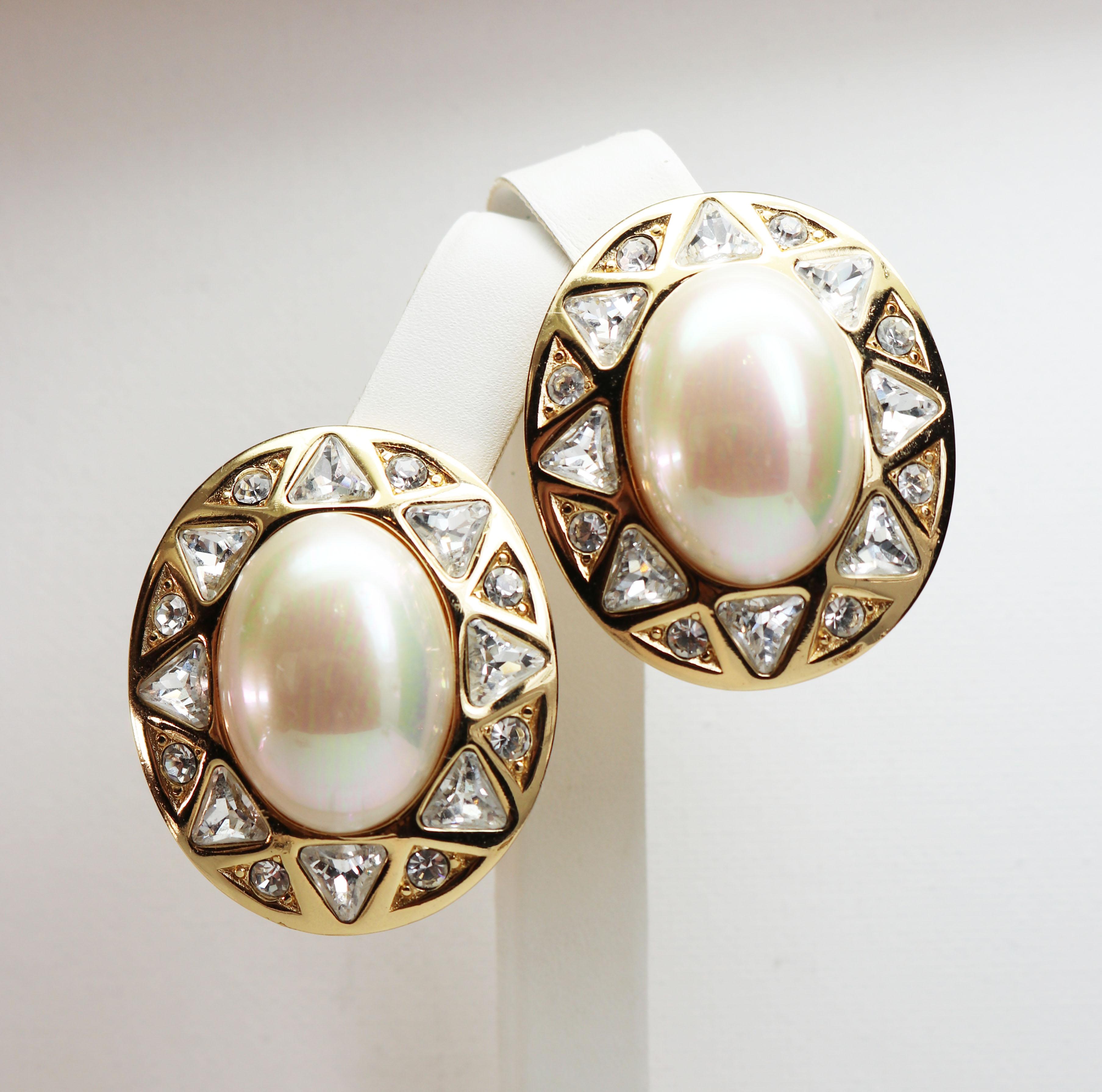 Christian Dior Pearl and Crystal Earrings For Sale 4