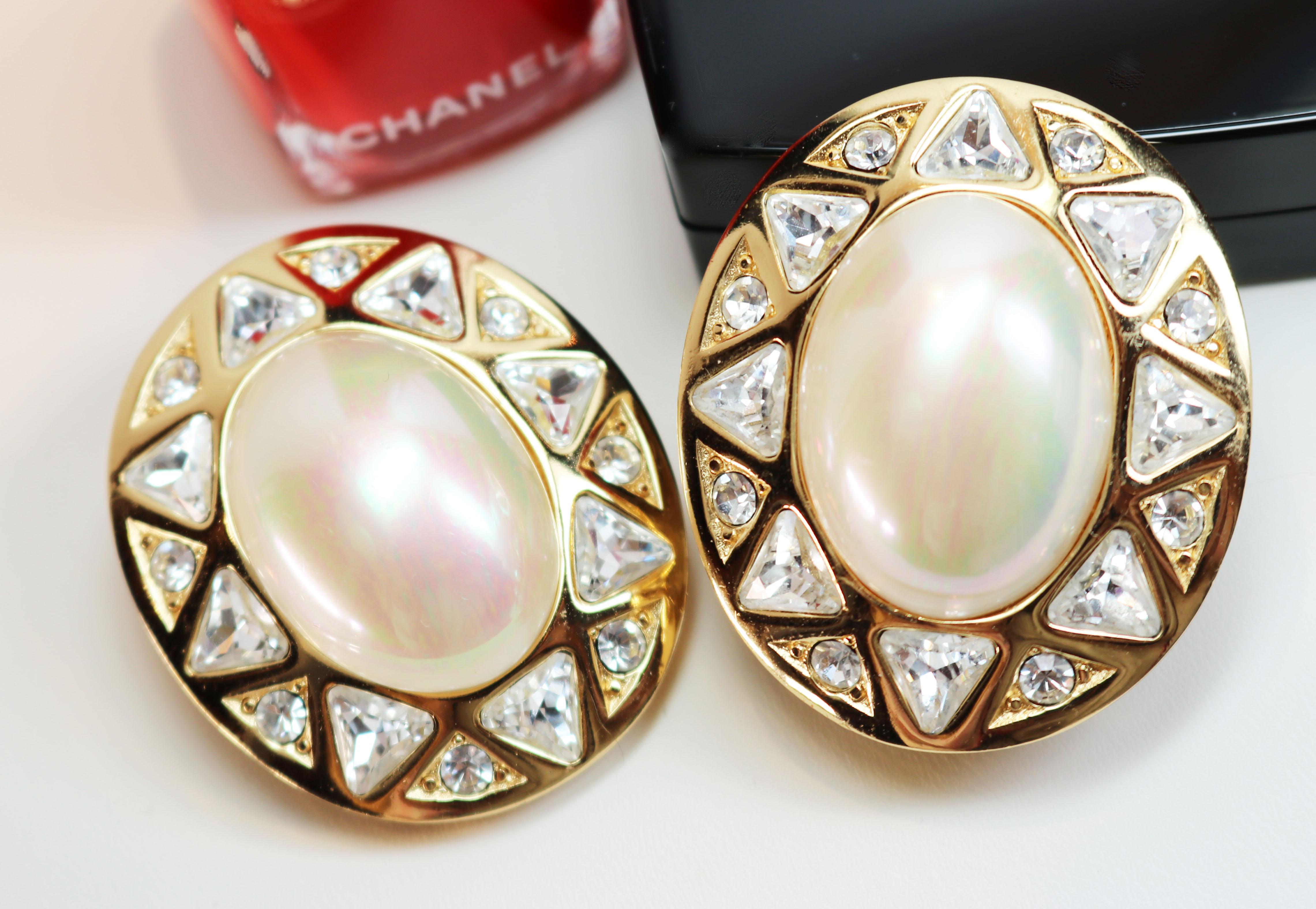 Christian Dior Pearl and Crystal Earrings For Sale 6