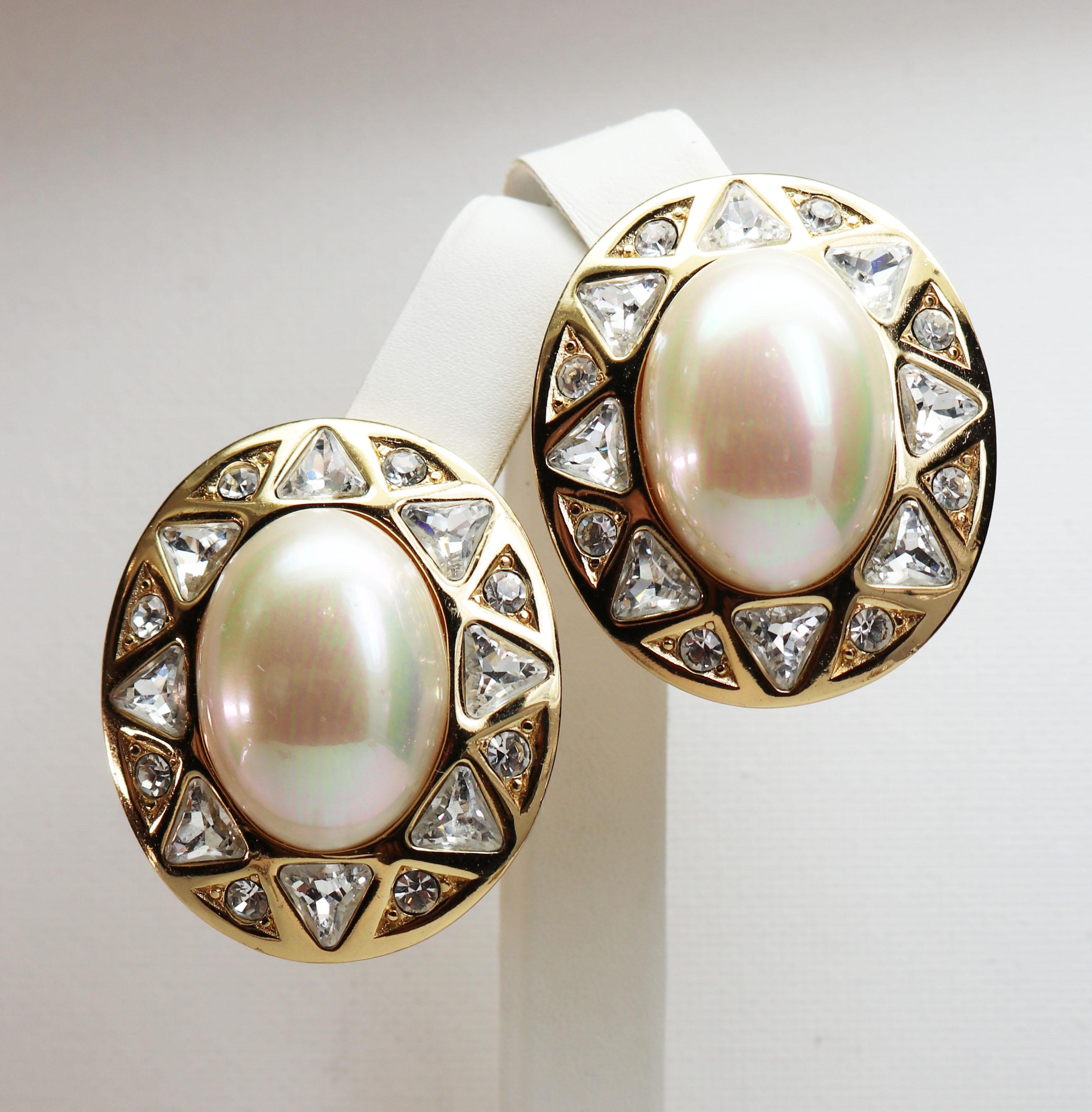 Art Deco Christian Dior Pearl and Crystal Earrings For Sale