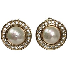 Christian Dior Pearl and Rhinestone Circle Earrings