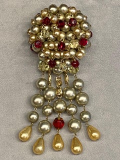Christian Dior Pearl & Crystal Bead Fringe Brooch by Henkel & Grosse from 1961