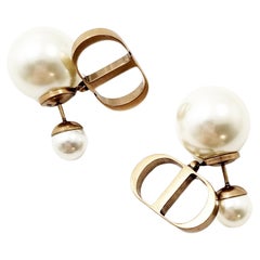 Christian Dior Pearl Tribales Antique Gold Earrings