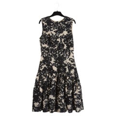 Christian Dior PF2012 Robe FR36 Black wool brocade beige silk Dress UK8 US6