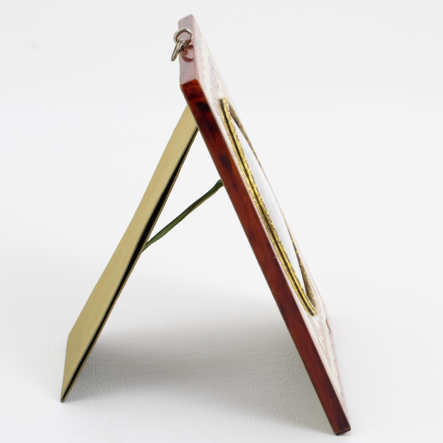 Mid-Century Modern Christian Dior Gilded Brass and Bronze Picture Frame with Faux-Wood