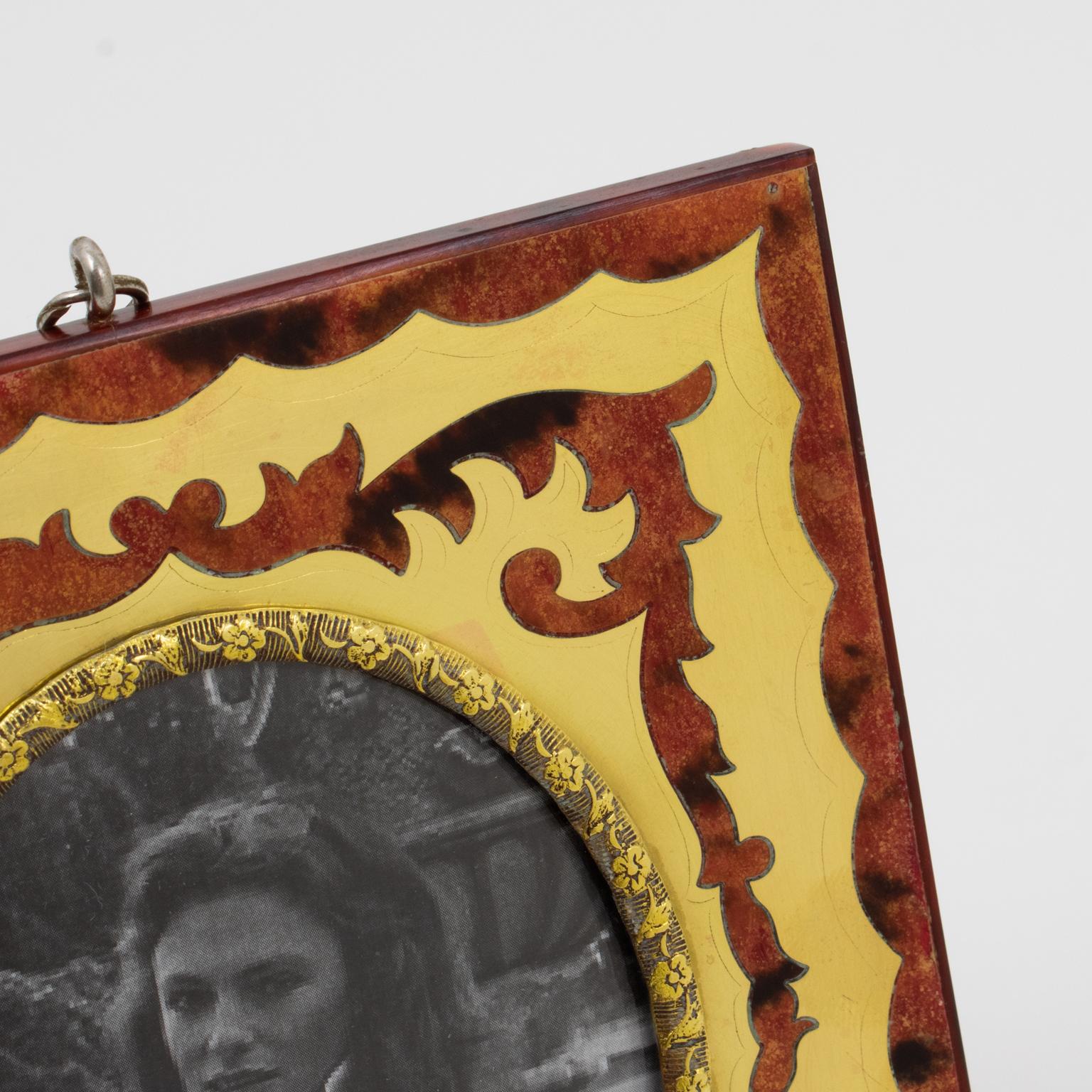 Christian Dior Gilded Brass and Bronze Picture Frame with Faux-Wood In Good Condition In Atlanta, GA