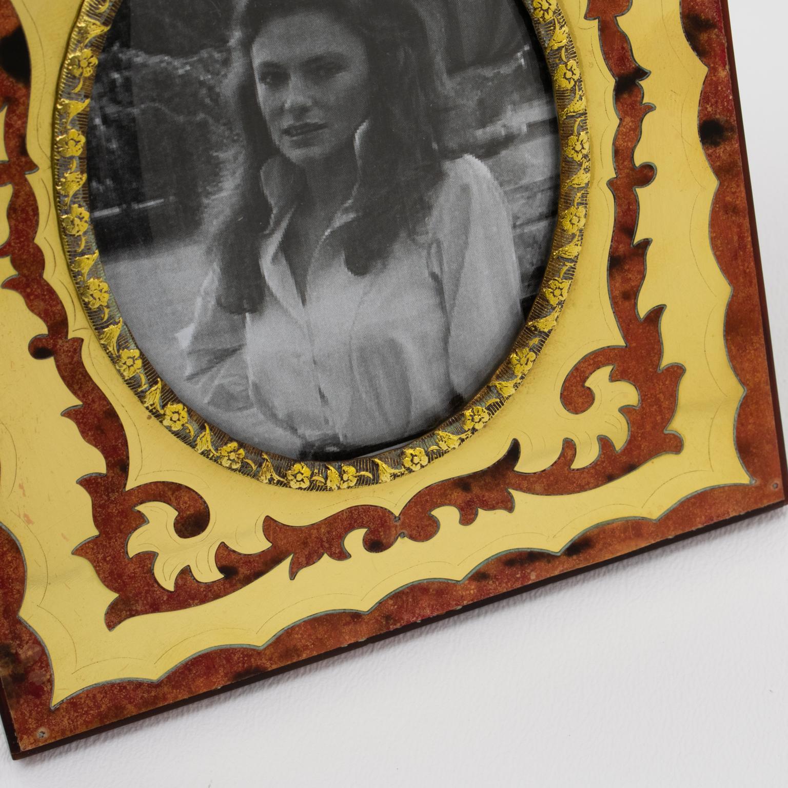 Mid-20th Century Christian Dior Gilded Brass and Bronze Picture Frame with Faux-Wood