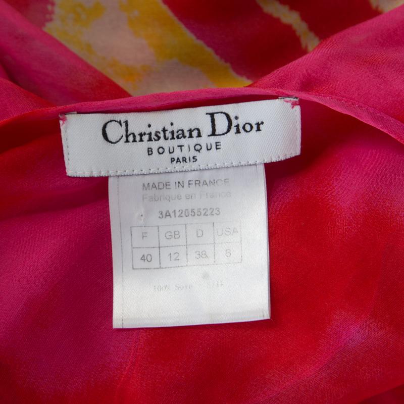 Christian Dior Pink and Yellow Printed Sheer Silk Wrap Top M In Good Condition In Dubai, Al Qouz 2