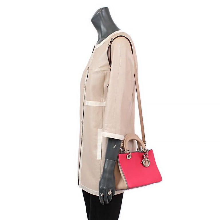 CHRISTIAN DIOR pink beige grey TRICOLOR DIORISSIMO SMALL Tote Shoulder Bag For Sale at 1stdibs