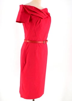 Christian Dior Pink Belted Off-Shoulder Dress M
