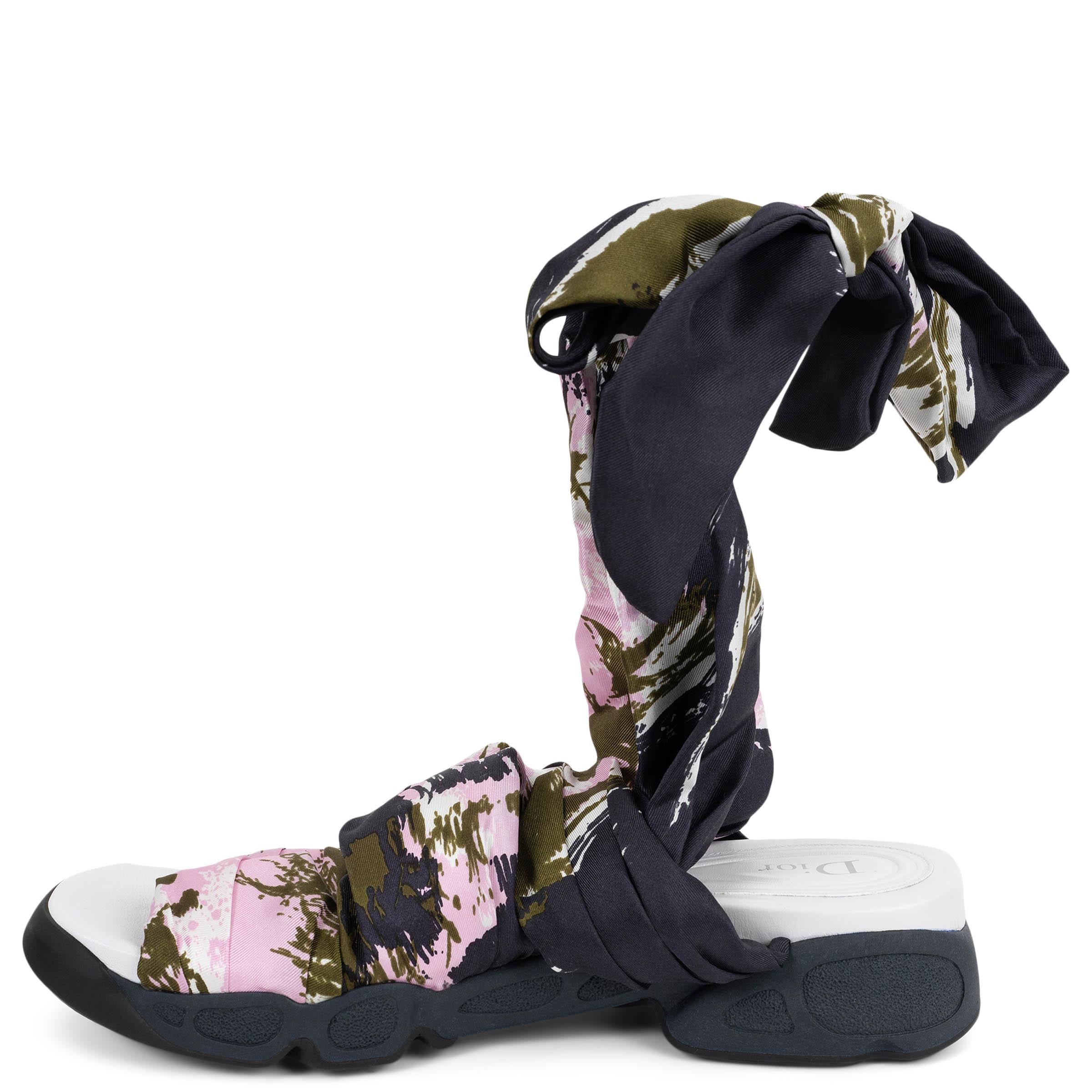 Black CHRISTIAN DIOR pink blue 2015 BROOKLYN SCARF Sandals Shoes 40.5 For Sale