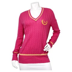 Christian Dior Pink Cable-Knit Cashmere V-Neck Sweater