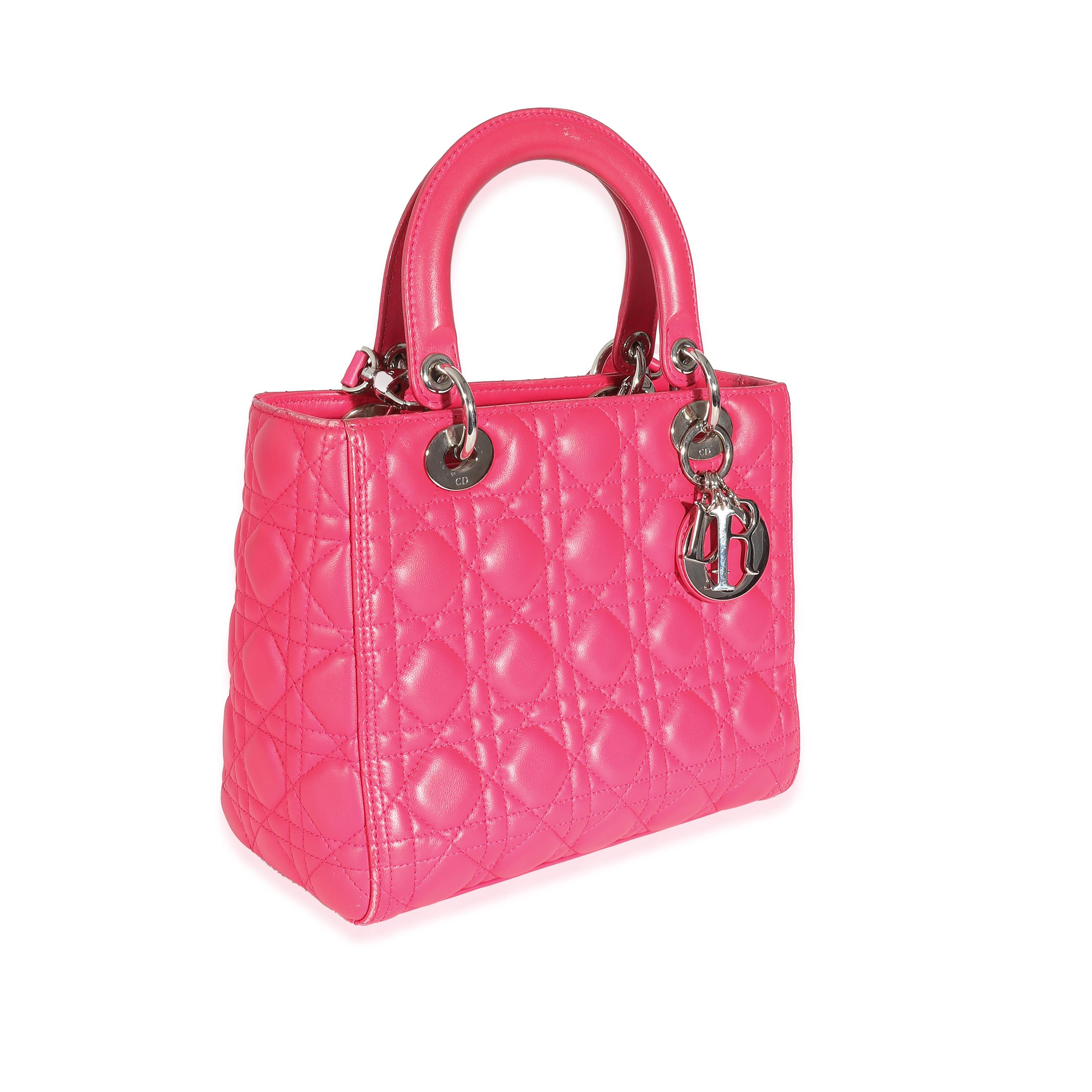 Christian Dior Pink Cannage Lambskin Medium Lady Dior In Fair Condition For Sale In New York, NY