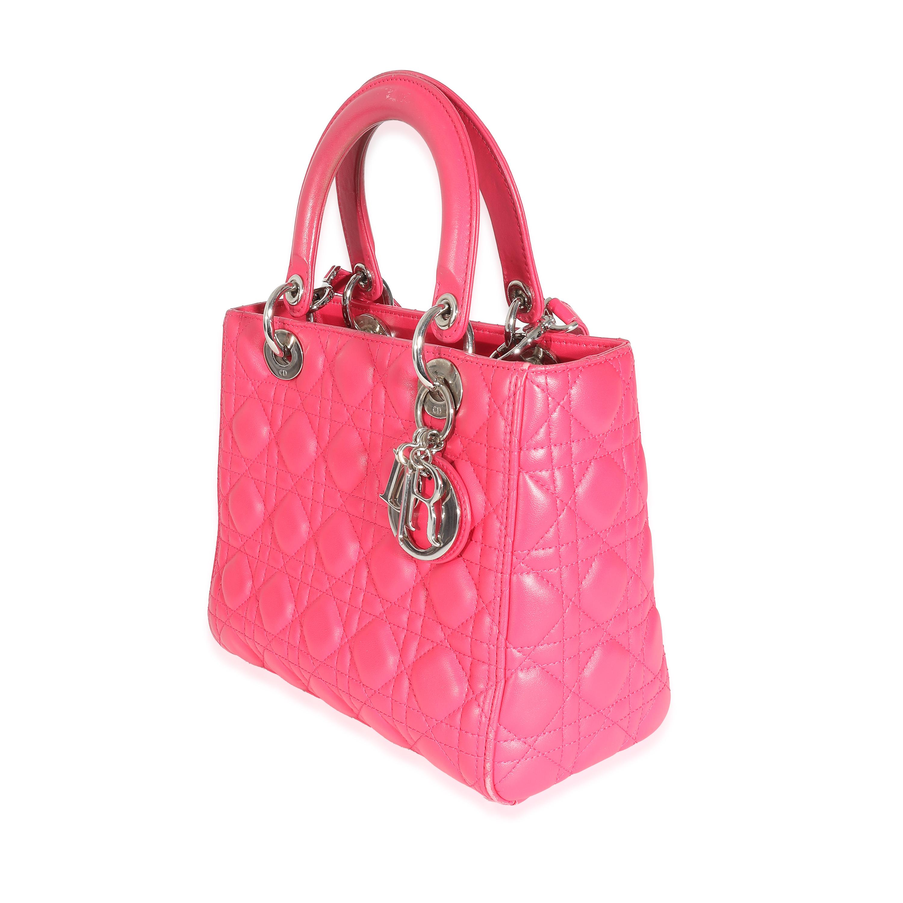 Women's or Men's Christian Dior Pink Cannage Lambskin Medium Lady Dior For Sale