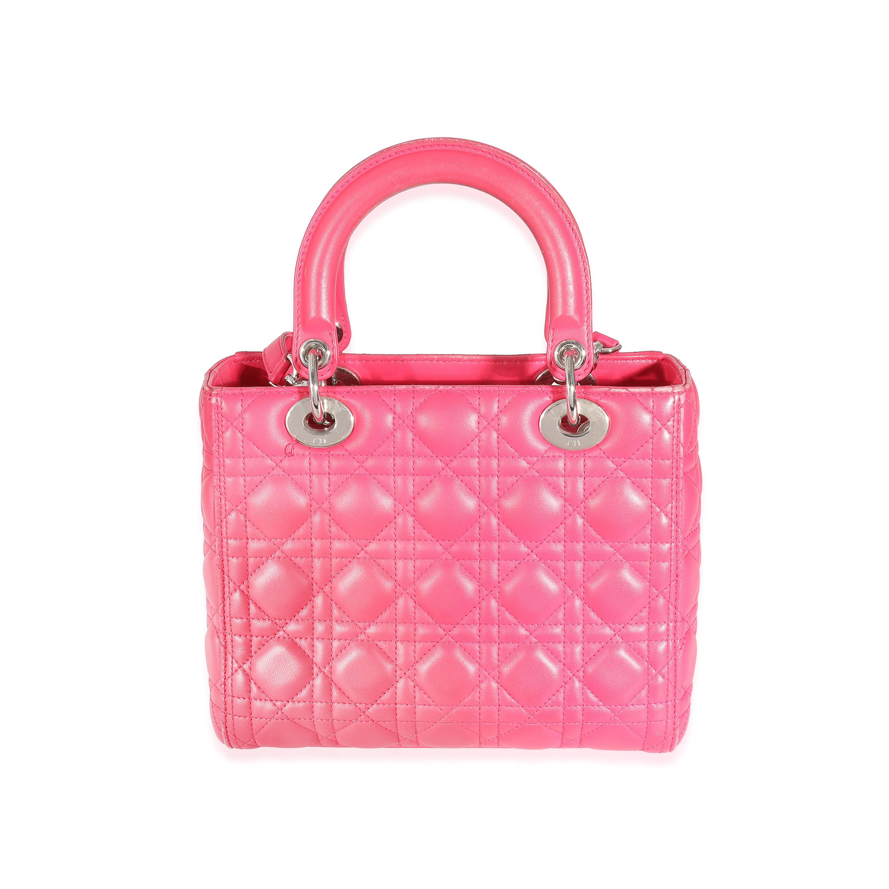 Christian Dior Pink Cannage Lambskin Medium Lady Dior For Sale 4