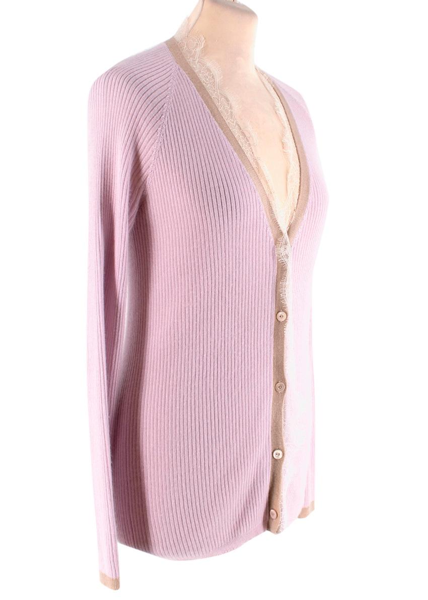 Christian Dior Pink Cashmere & Silk Knit Lace Detail Cardigan

-Super soft silk and cashmere texture 
-Gorgeous pink hue 
-Contrasting beige trims 
-Lace detail to the collar 
-Elegant classic piece 

Materials:
70% cashmere, 30% silk 

Dry clean