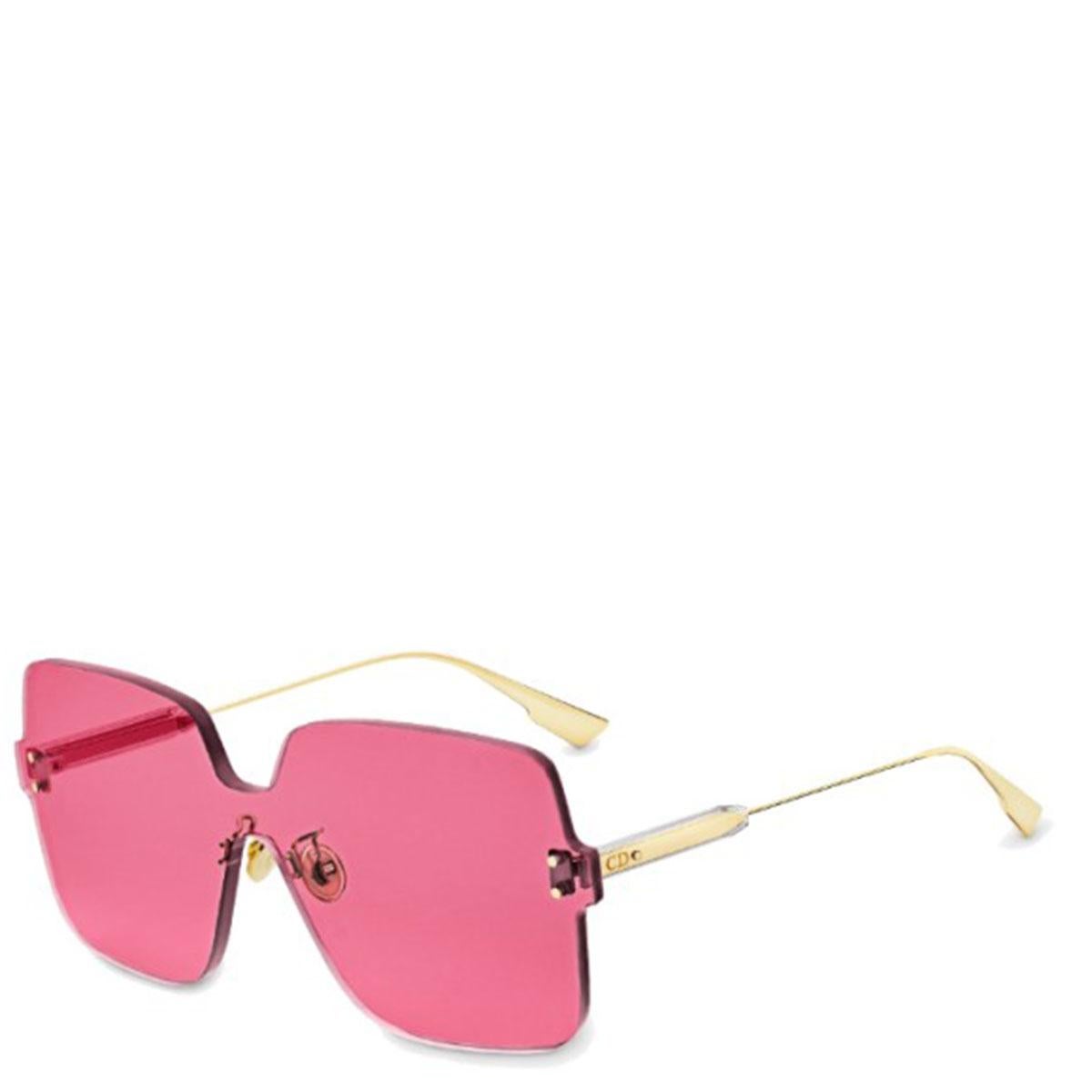 100% authentic Christian Dior 'Color Quate 1' sunglasses with fuchsia pink lenses and gold-tone metal temples. Have been worn and are in excellent condition. Come with case.

Model	MU1U1 145
Width	14.5cm (5.7in)
Height	5.8cm (2.3in)

All our