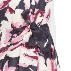 CHRISTIAN DIOR pink cream 100% silk abstract floral print tie waist dress FR38 M