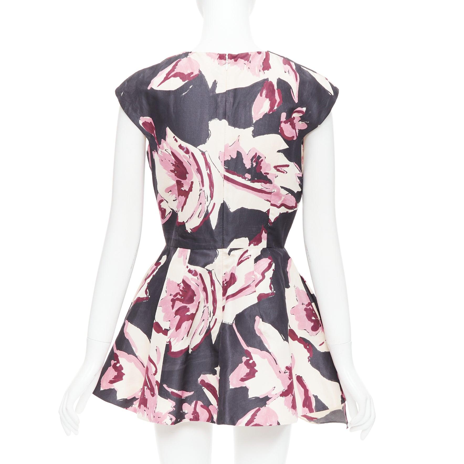 Women's CHRISTIAN DIOR pink cream 100% silk abstract floral print tie waist dress FR38 M For Sale