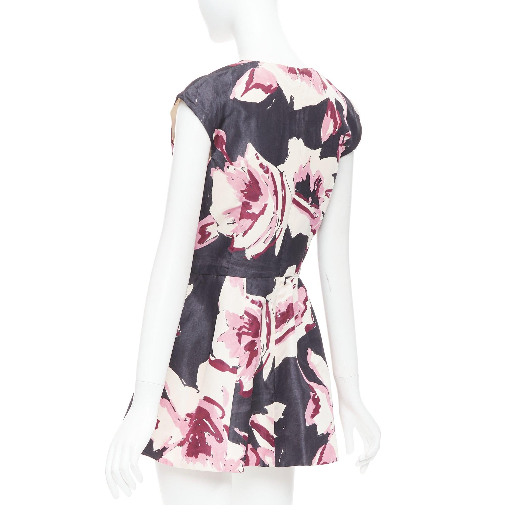 CHRISTIAN DIOR pink cream 100% silk abstract floral print tie waist dress FR38 M For Sale 1