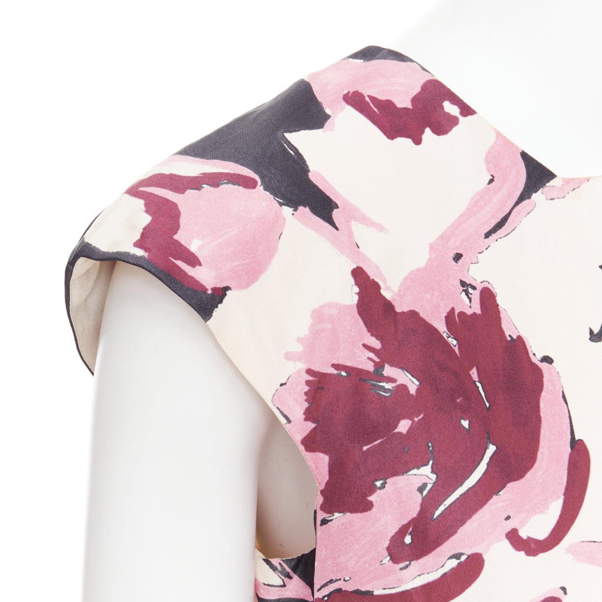 CHRISTIAN DIOR pink cream 100% silk abstract floral print tie waist dress FR38 M For Sale 2