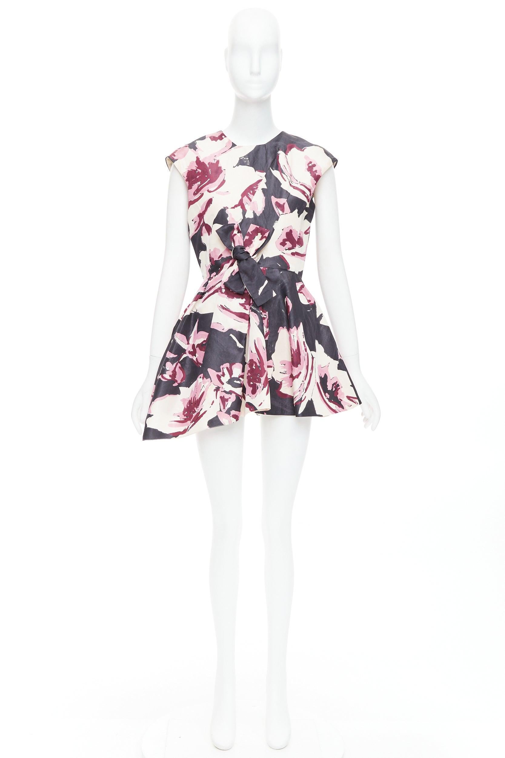 CHRISTIAN DIOR pink cream 100% silk abstract floral print tie waist dress FR38 M For Sale 4