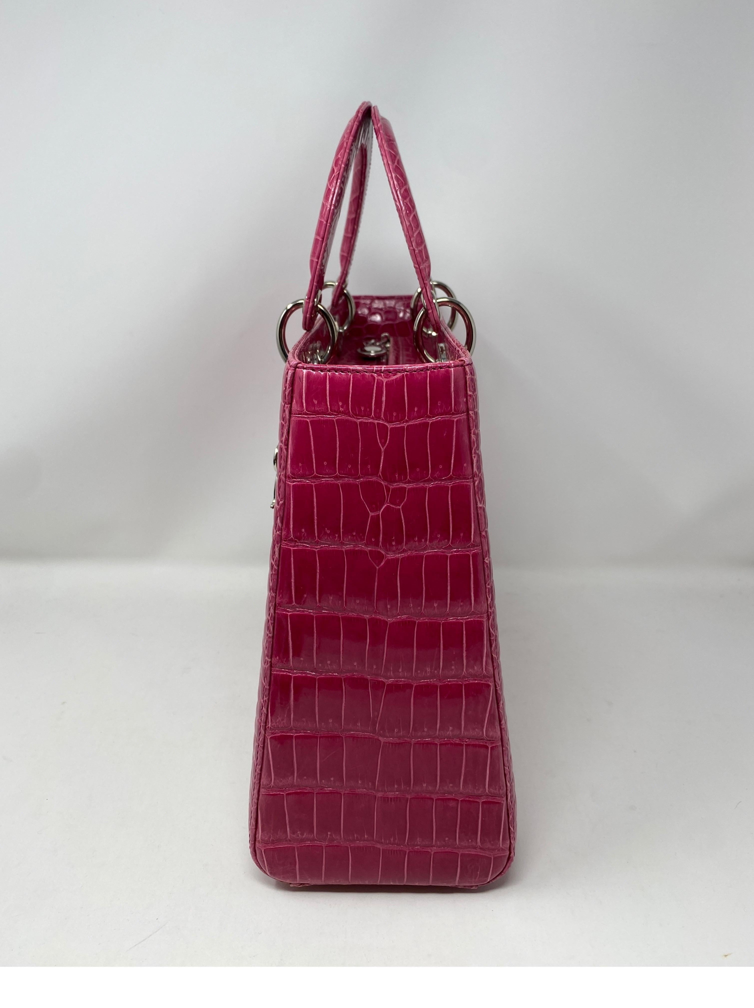 Christian Dior Pink Crocodile Lady Bag  3