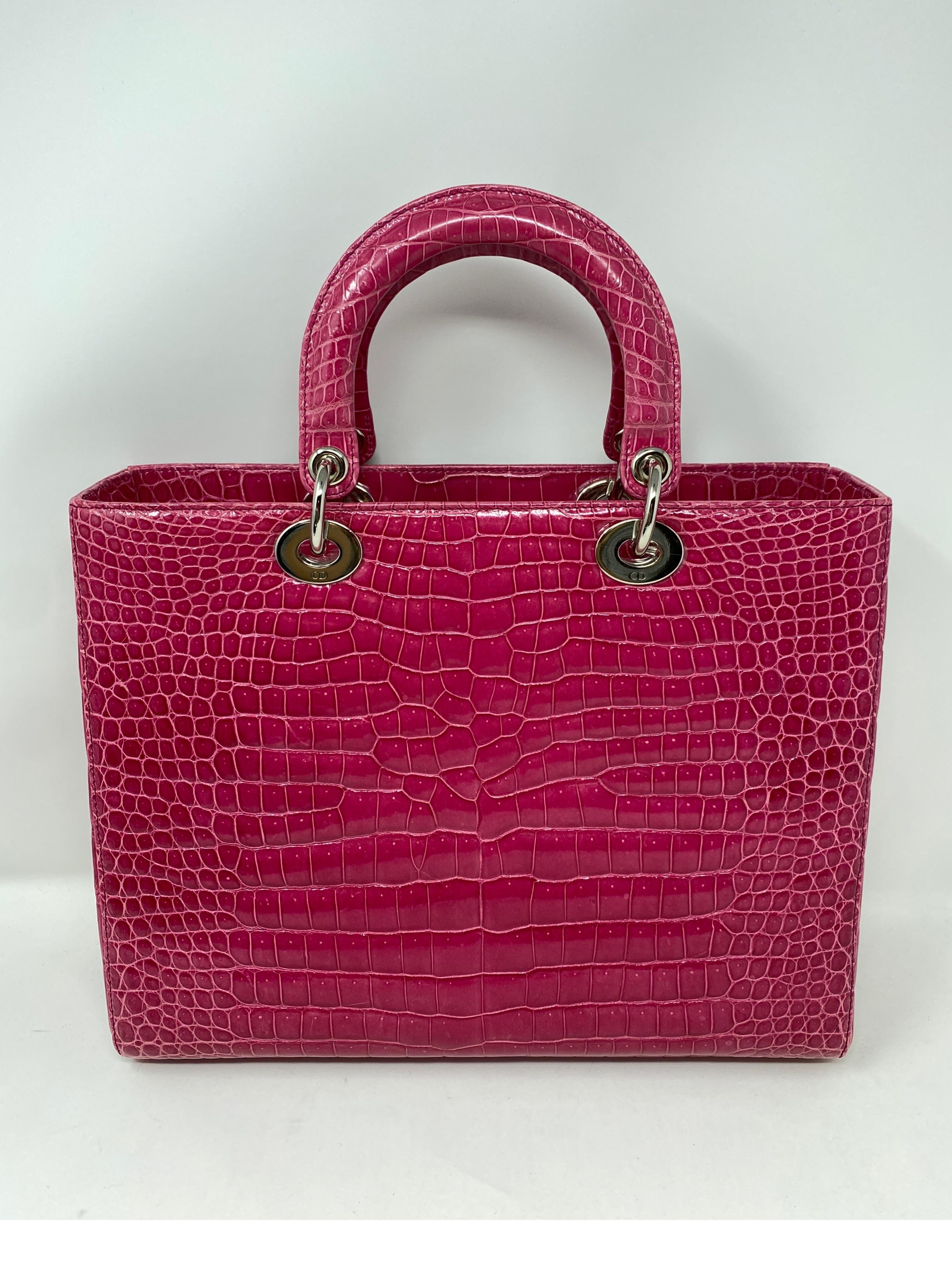Christian Dior Pink Crocodile Lady Bag  4