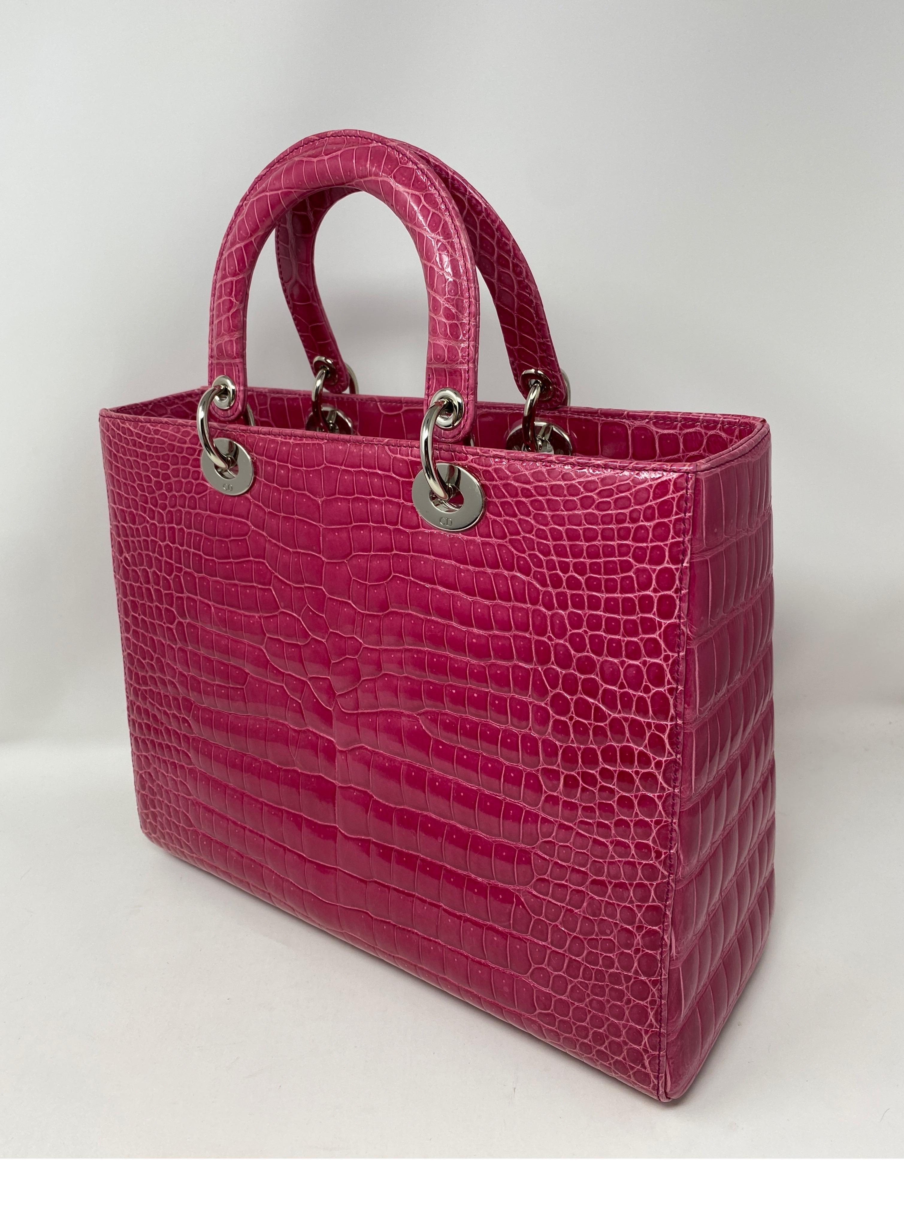Christian Dior Pink Crocodile Lady Bag  5