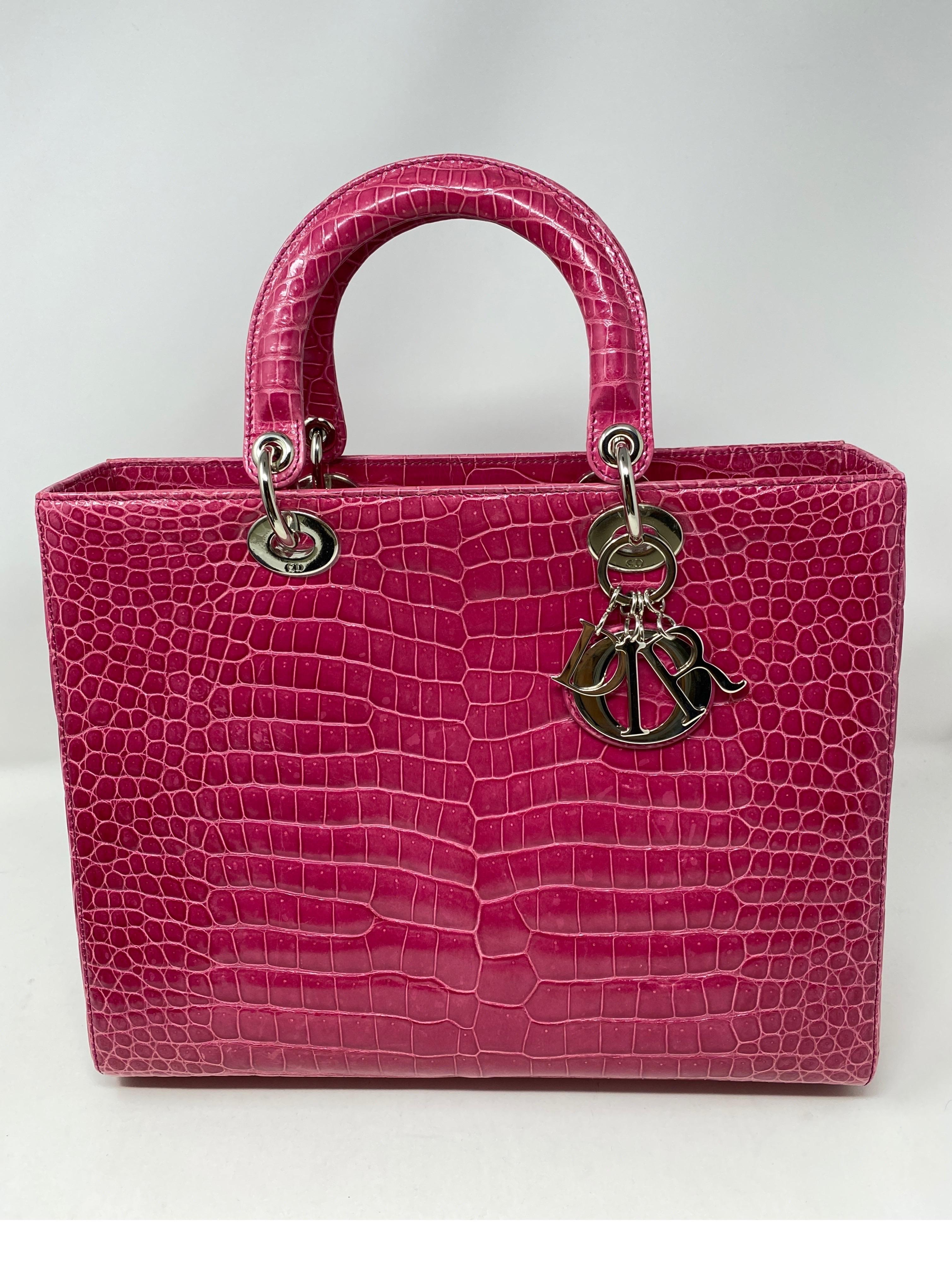 Christian Dior Pink Crocodile Lady Bag  9