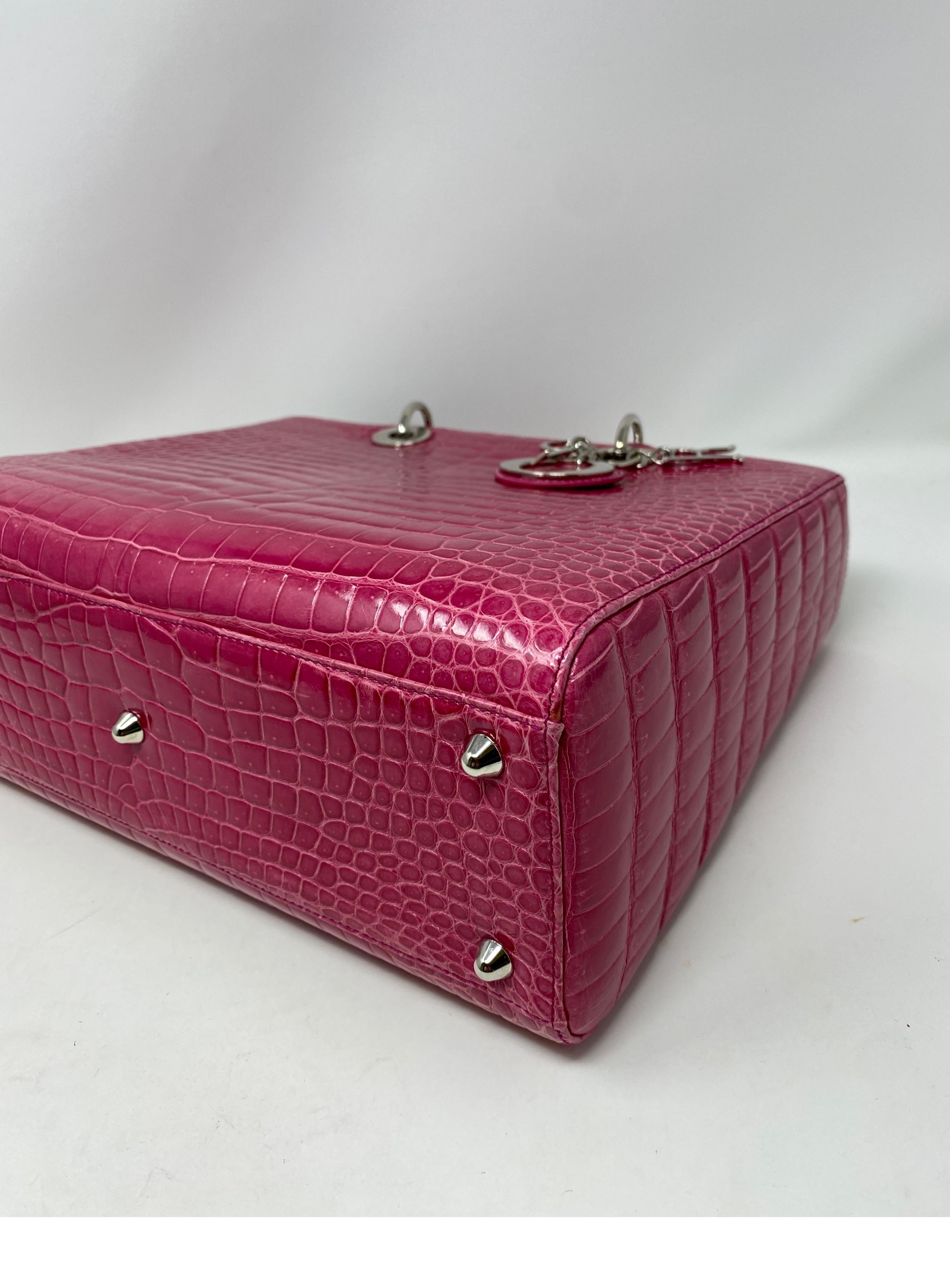 Christian Dior Pink Crocodile Lady Bag  12