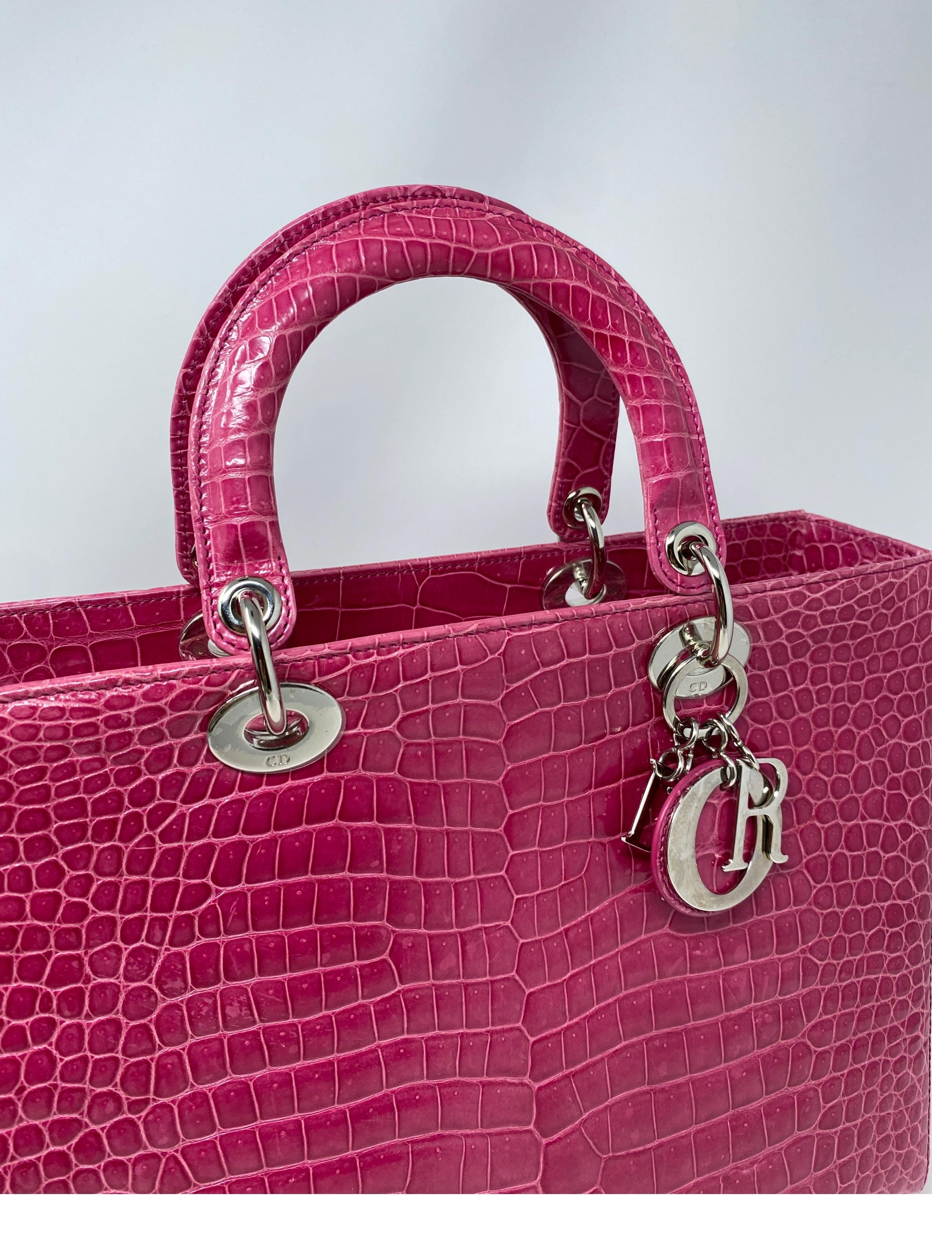 Christian Dior Pink Crocodile Lady Bag  In Excellent Condition In Athens, GA