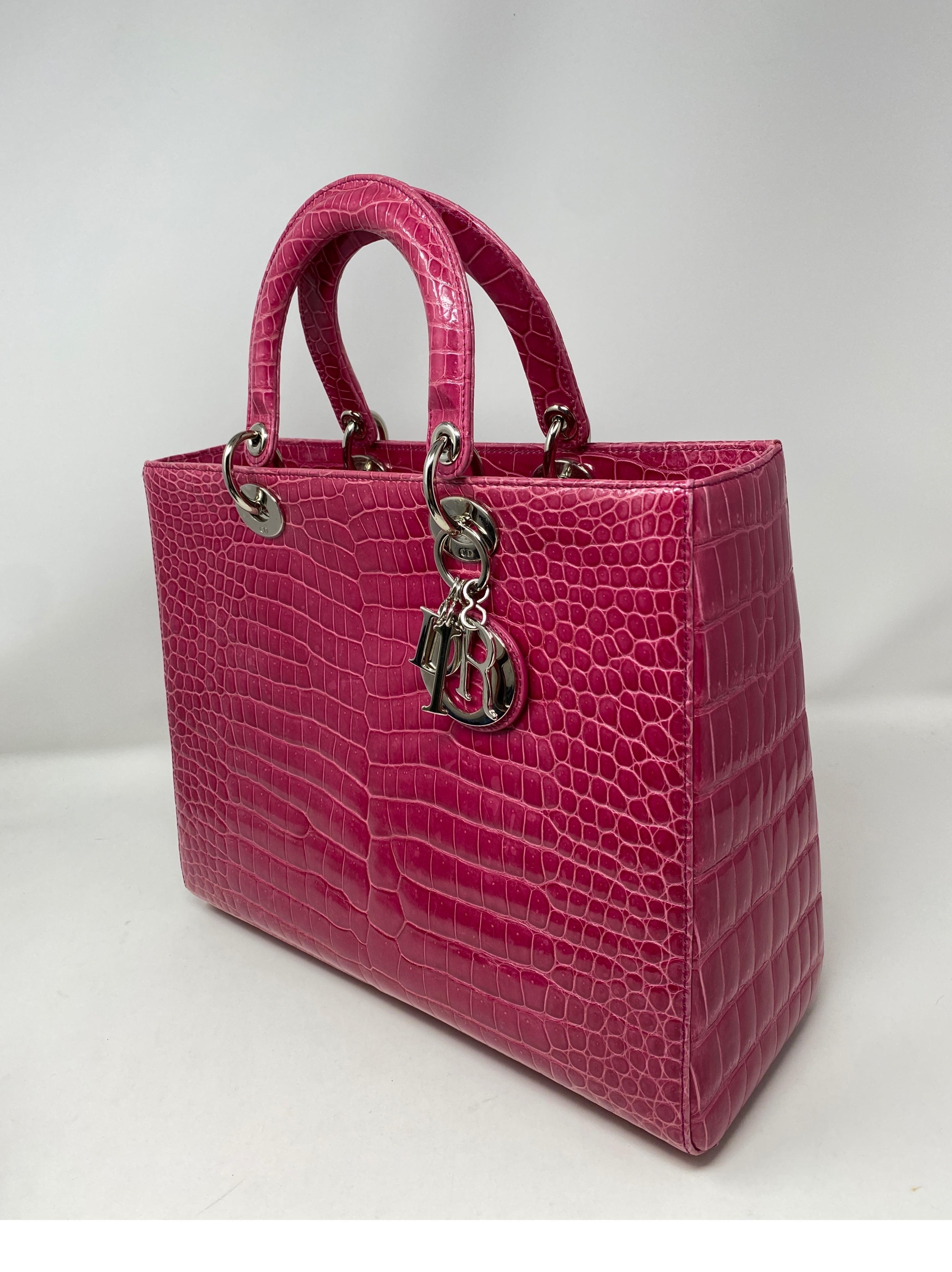 Christian Dior Pink Crocodile Lady Bag  2