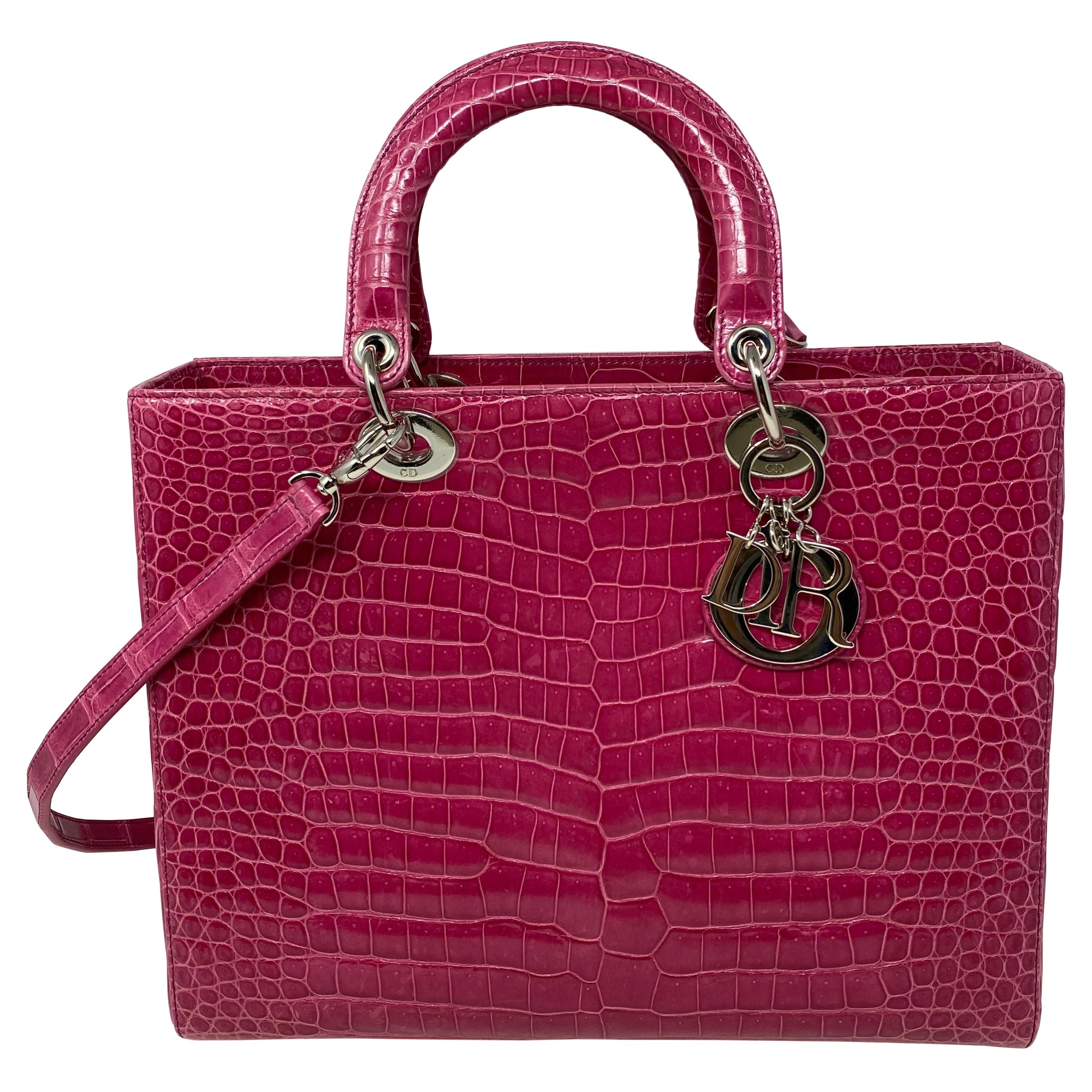 Christian Dior Pink Crocodile Lady Bag at 1stDibs