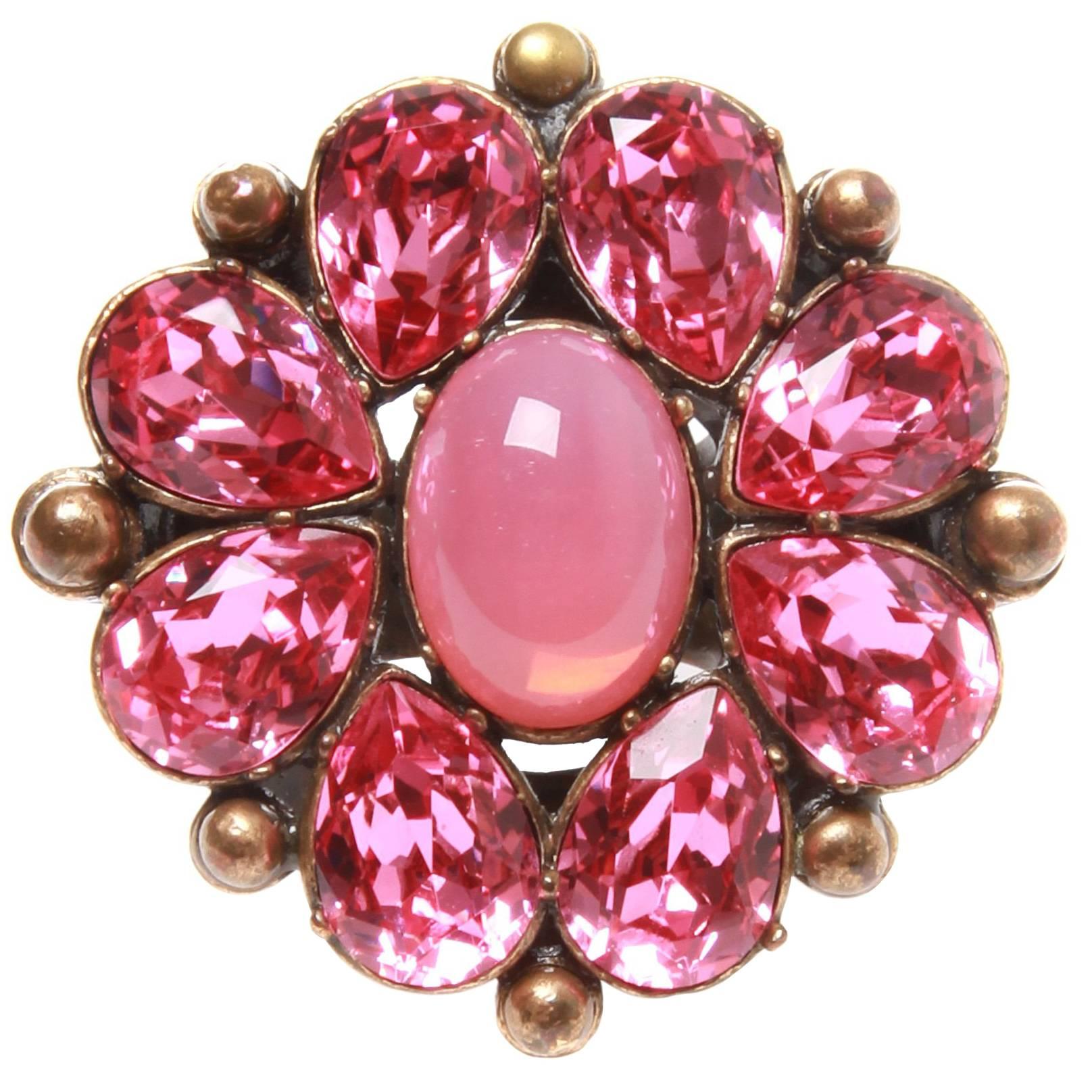Christian Dior Pink Flower Motif Cocktail Ring For Sale