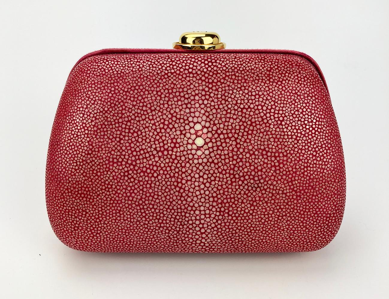 Brown Christian Dior Pink Galuchat Stingray Clutch