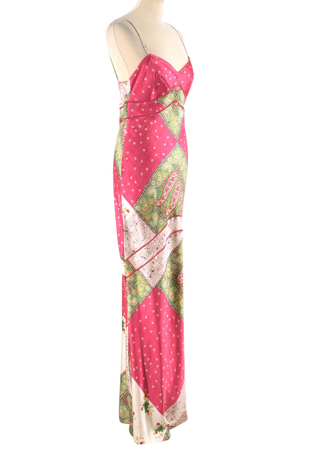 Christian Dior Pink & Green Paisley Silk Dress 

- Pink & Green Maxi Dress
- 100% Silk 
- Paisley print pattern throughout
- Spaghetti straps 
- V-neck, sleeveless
- Embroidered bust details
- Buttoned fastening at side 
- 100% Silk 

Please note,