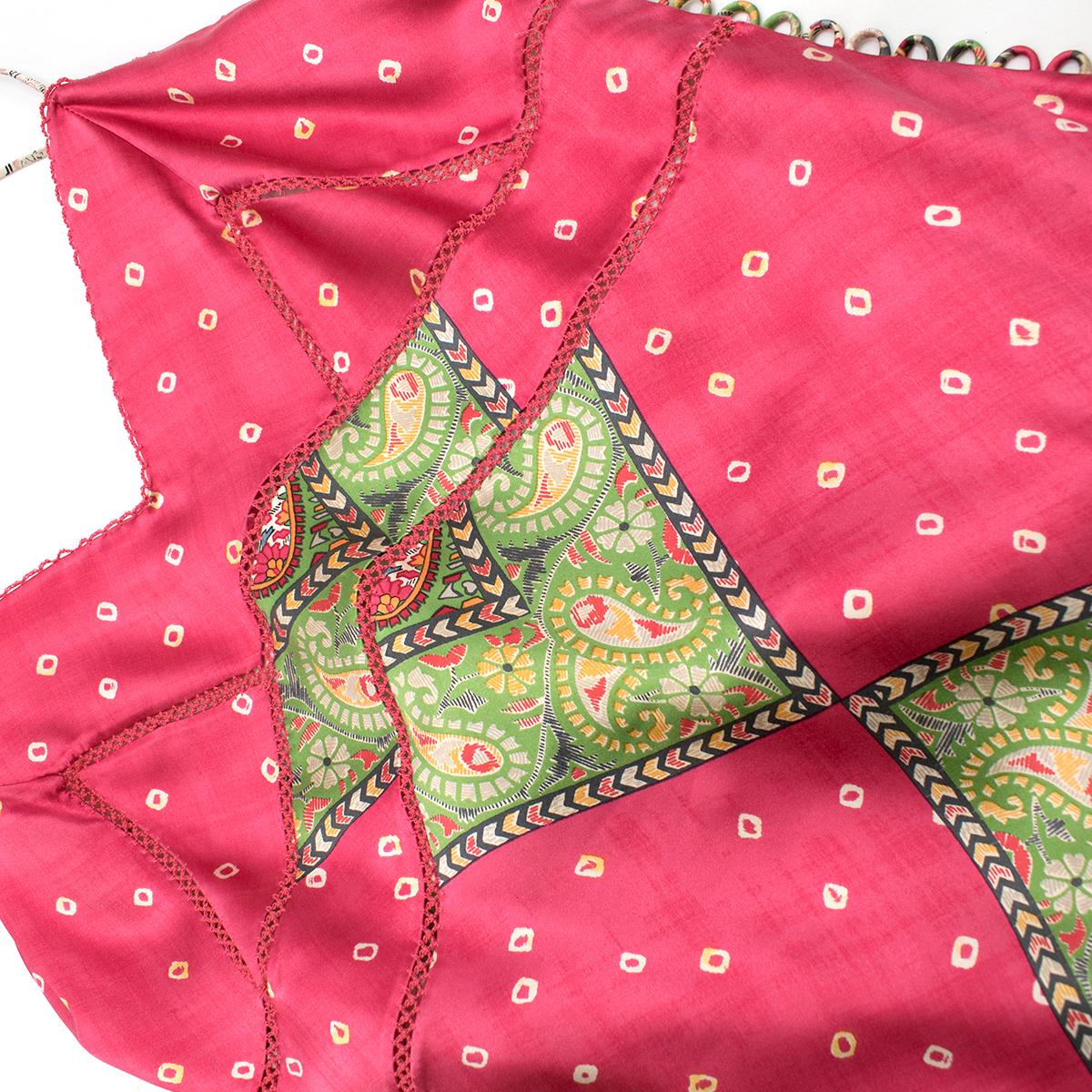 Brown Christian Dior Pink & Green Paisley Silk Gown UK 12