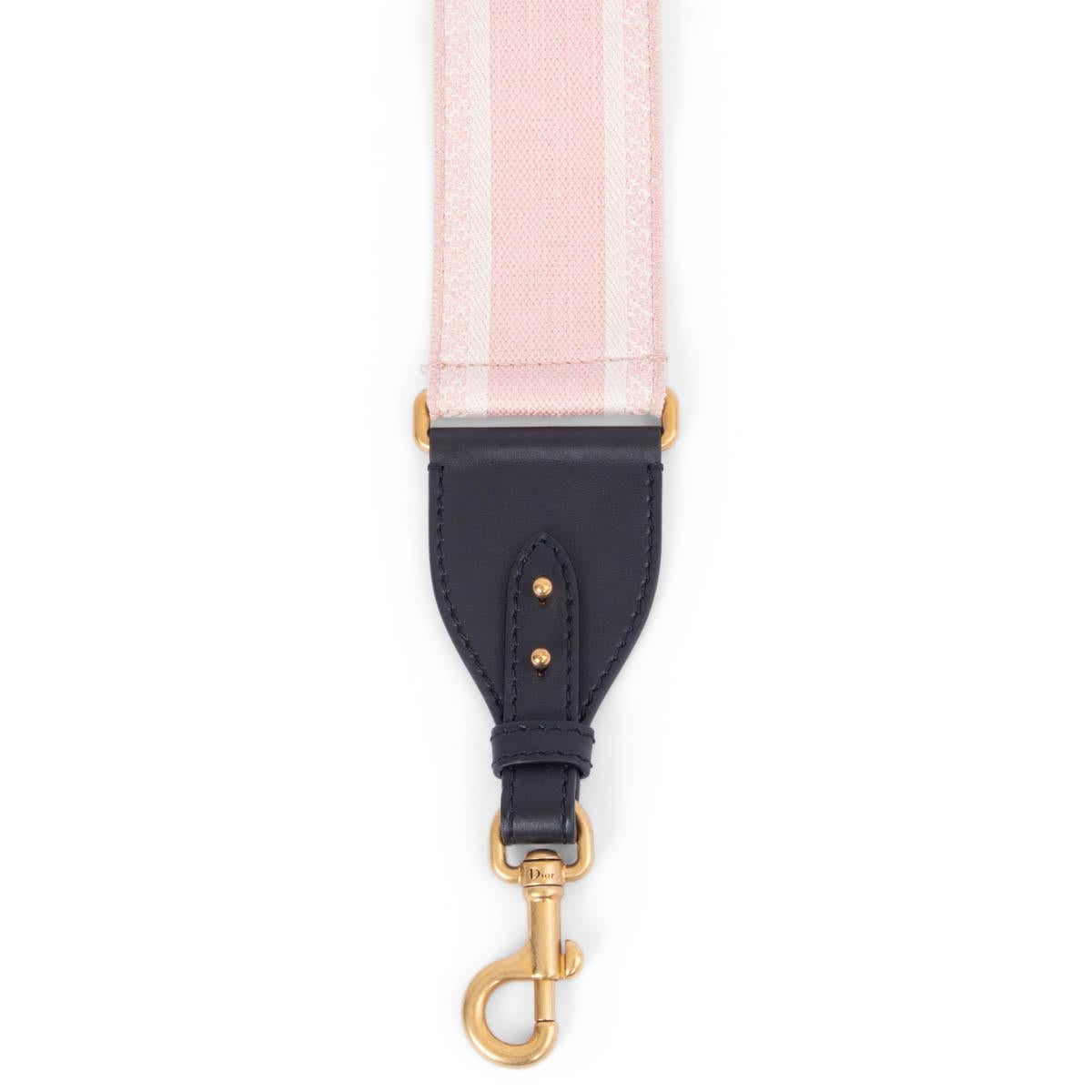 White CHRISTIAN DIOR pink & ivory LOGO EMBROIDERED Canvas Bag Strap For Sale