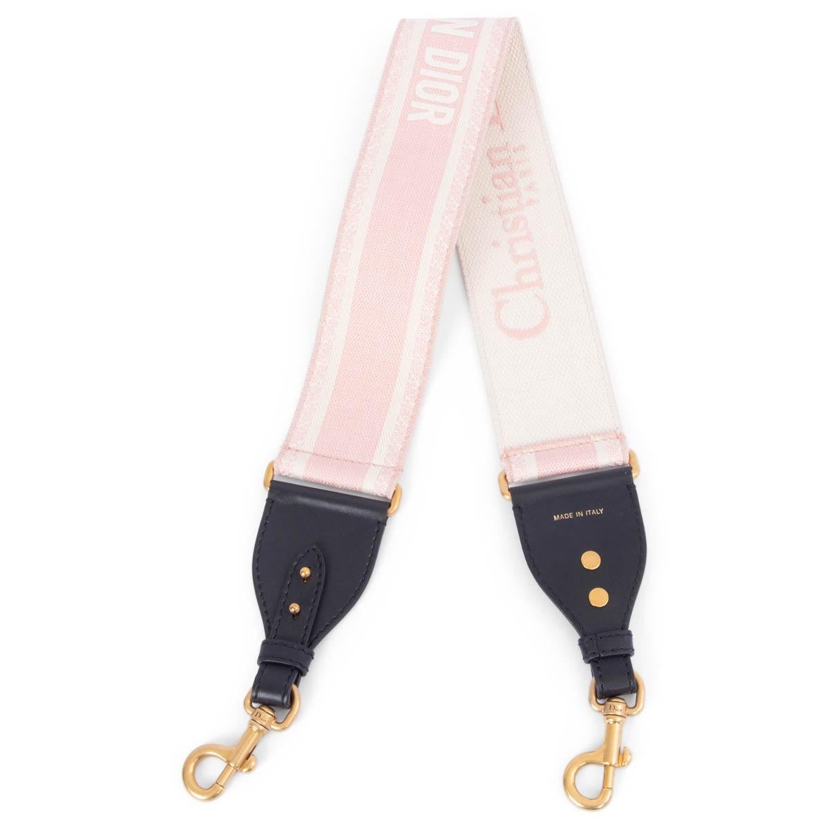 CHRISTIAN DIOR pink & ivory LOGO EMBROIDERED Canvas Bag Strap