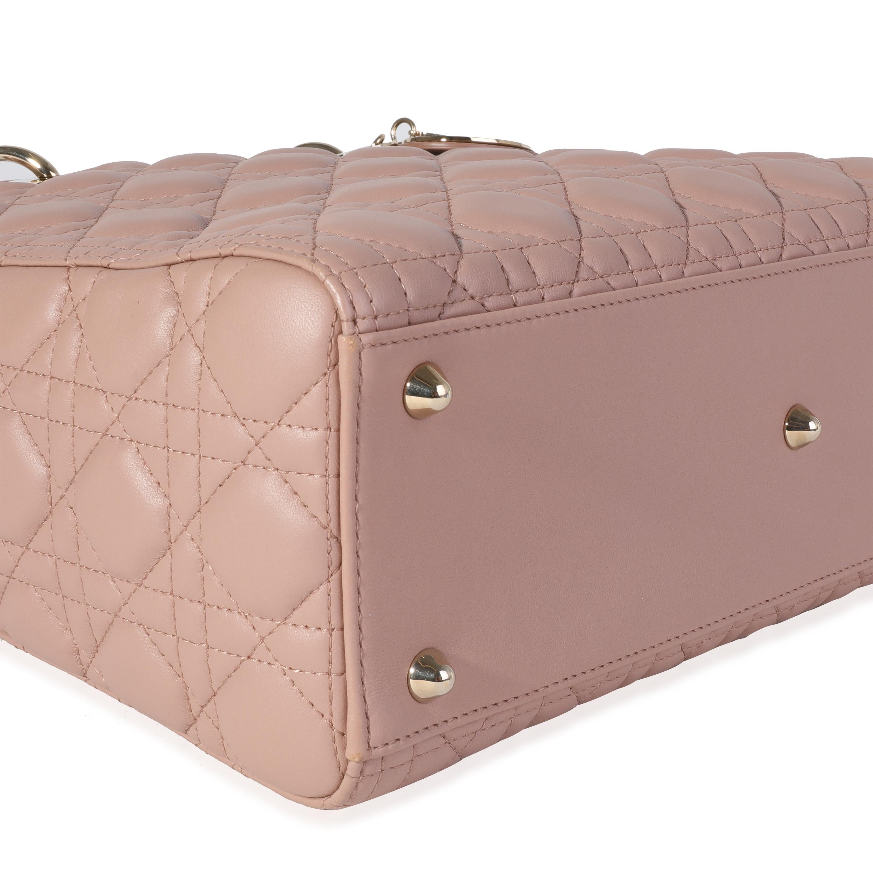 Beige Christian Dior Pink Lambskin Cannage Large Lady Dior Bag