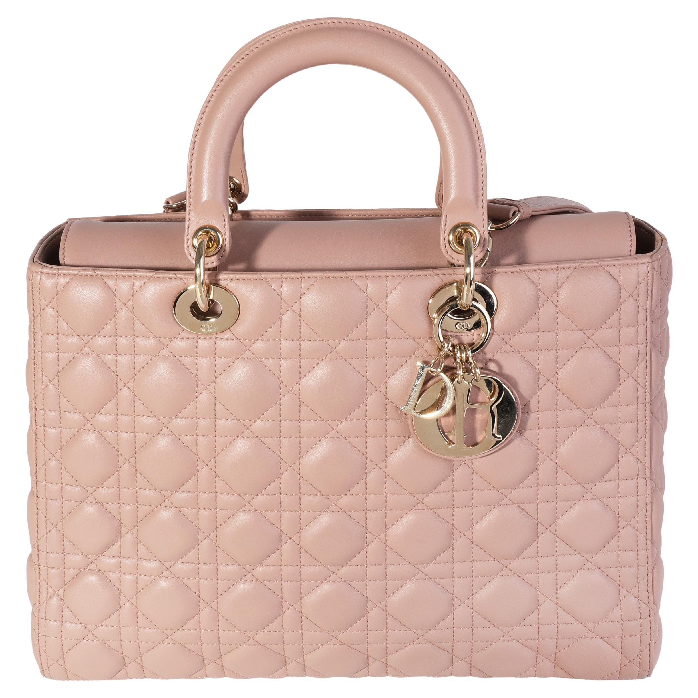 Christian Dior Pink Lambskin Cannage Large Lady Dior Bag