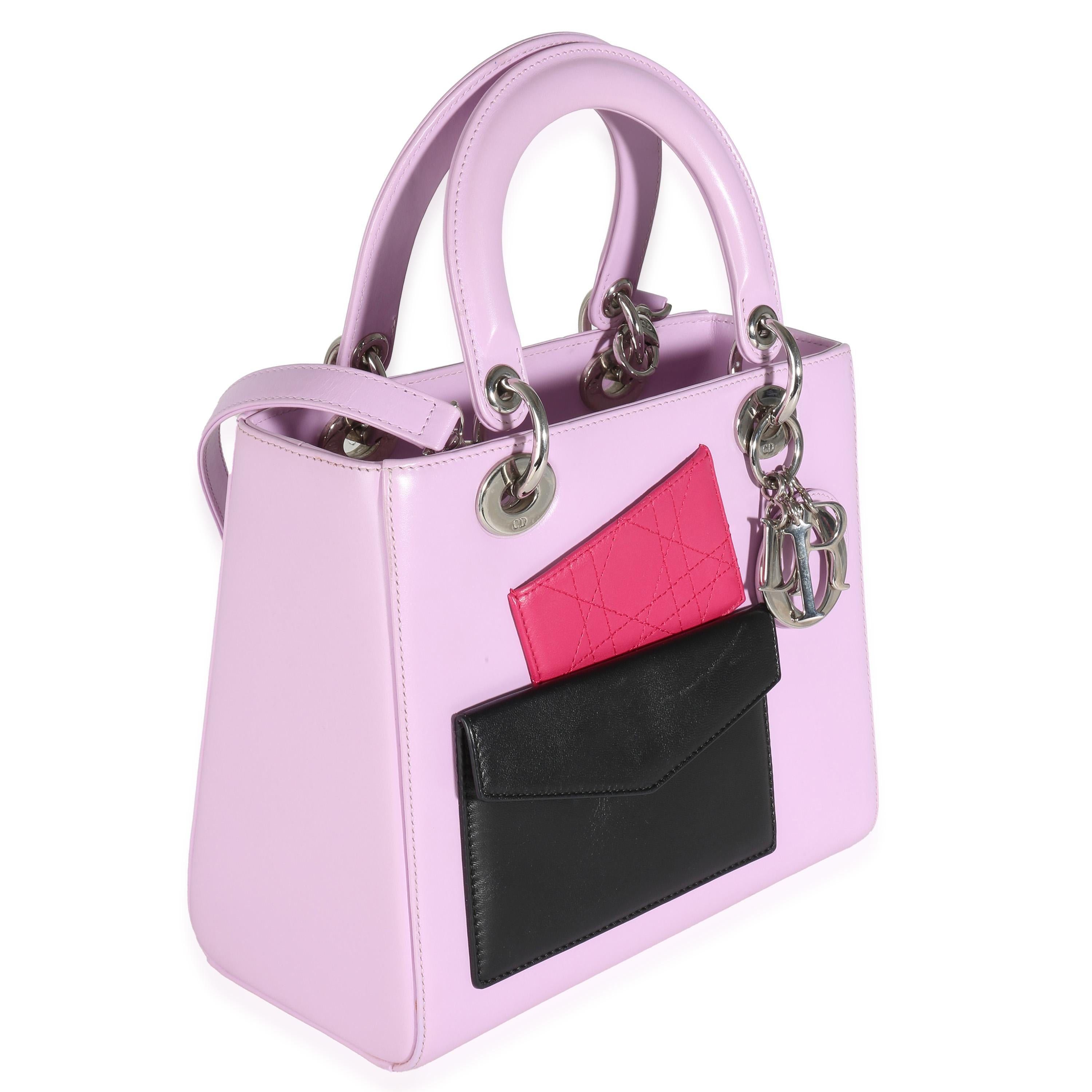 Christian Dior Pink Lambskin Pockets Medium Lady Dior In Excellent Condition In New York, NY