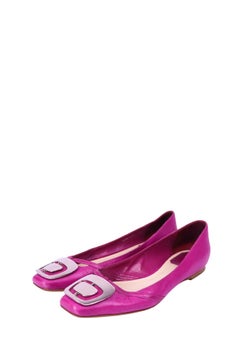 Christian Dior Pink Leather Ballet Flats with Silver Plaque Detail - EU 37
