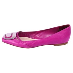Christian Dior Pink Leather Ballet Flats with Silver Plaque Detail - EU 37