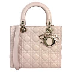 Christian Dior Pink Leather Cannage Quilted Medium Lady Dior Bag