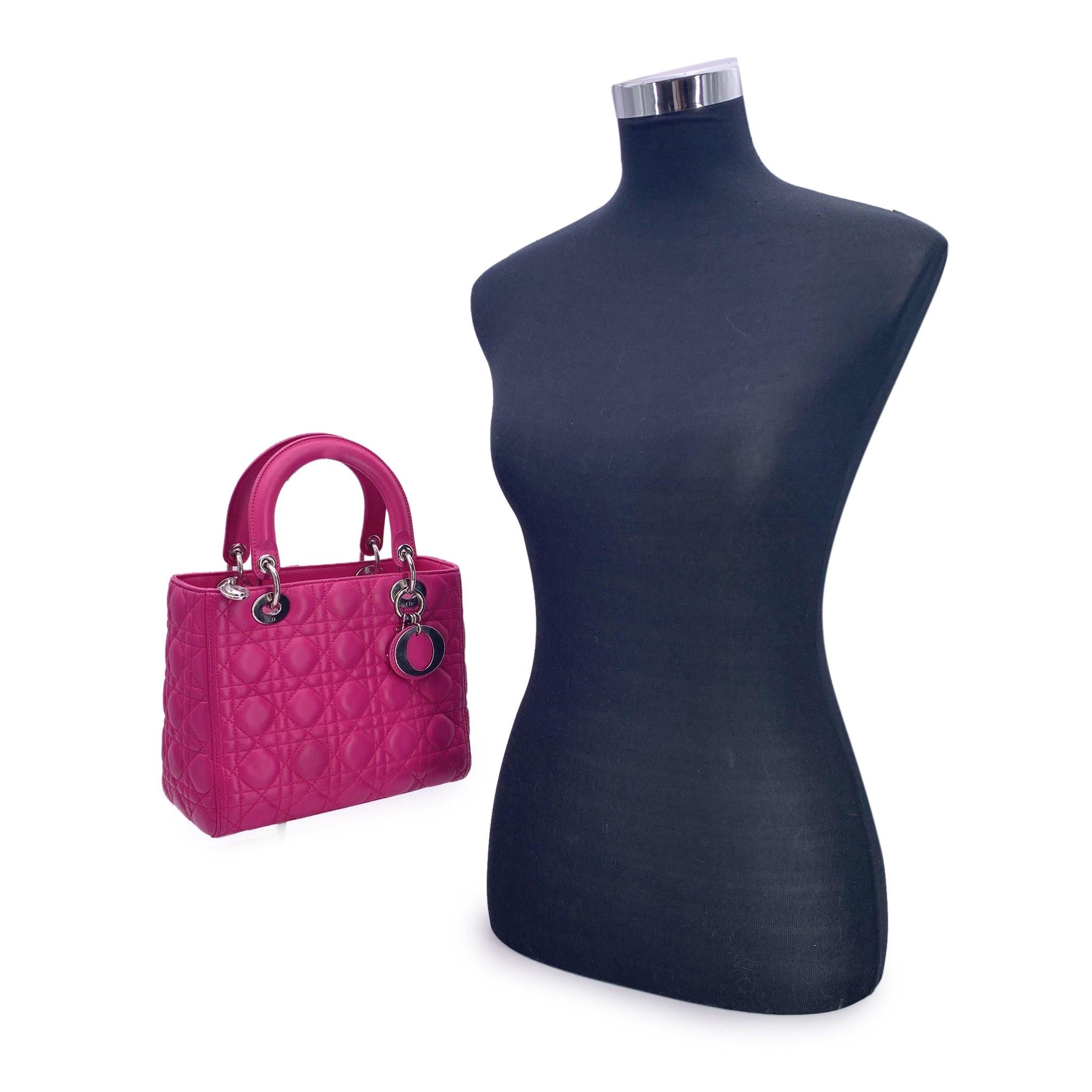 Christian Dior Pink Leather Cannage Quilted Small Lady Dior Bag In Excellent Condition For Sale In Rome, Rome
