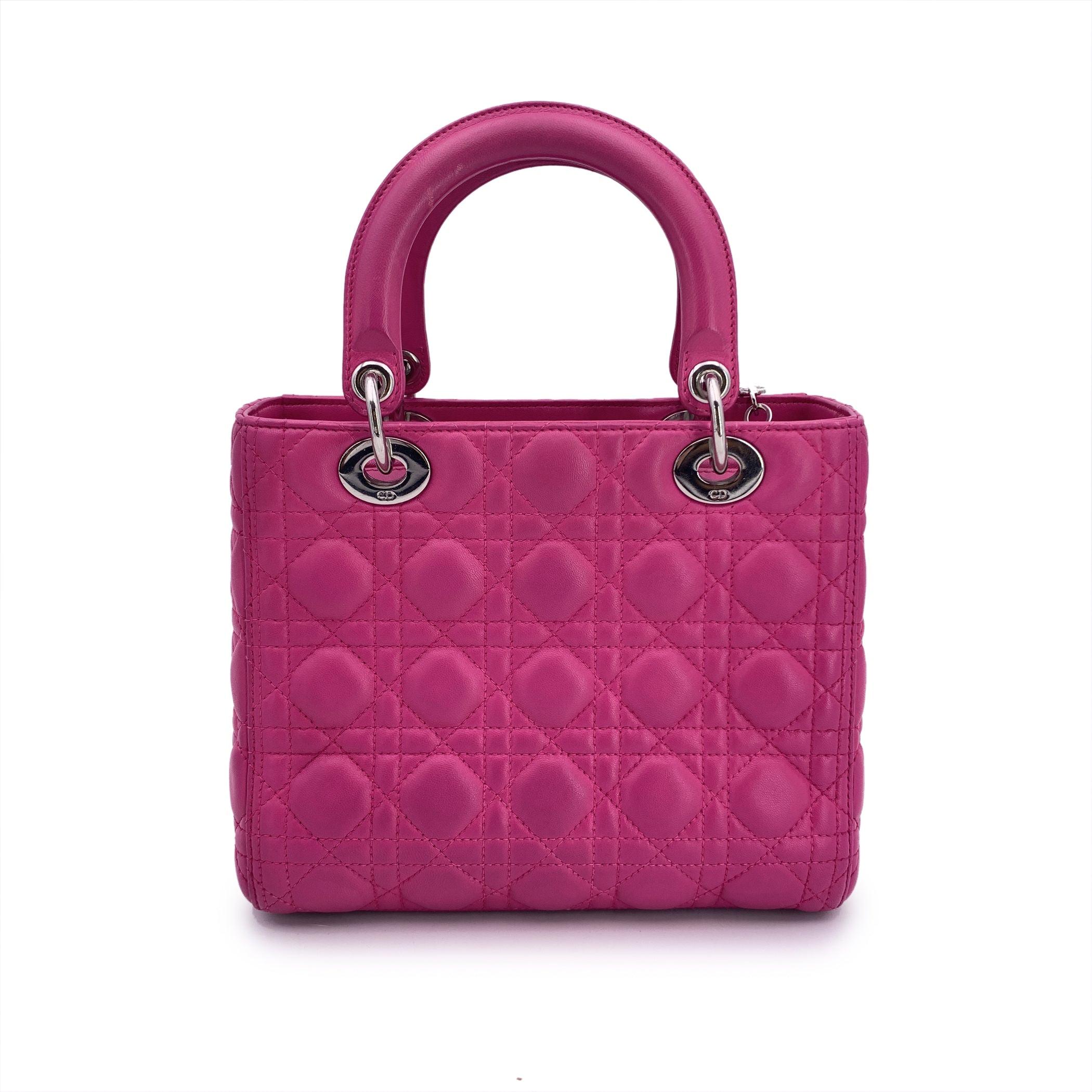 Women's Christian Dior Pink Leather Cannage Quilted Small Lady Dior Bag For Sale